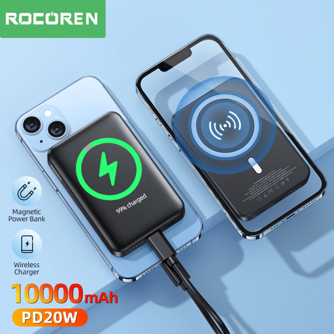 Rocoren Magnetic Wireless 10000mAh PD20W Power Bank